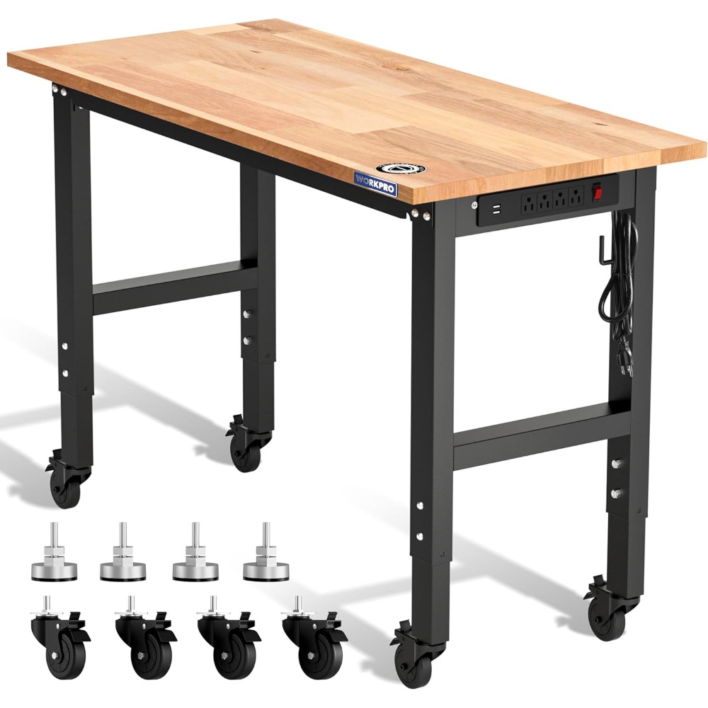 Workbench Woodworking - Garagewerkbank, 48X22 verstelbare werkbank met wielen