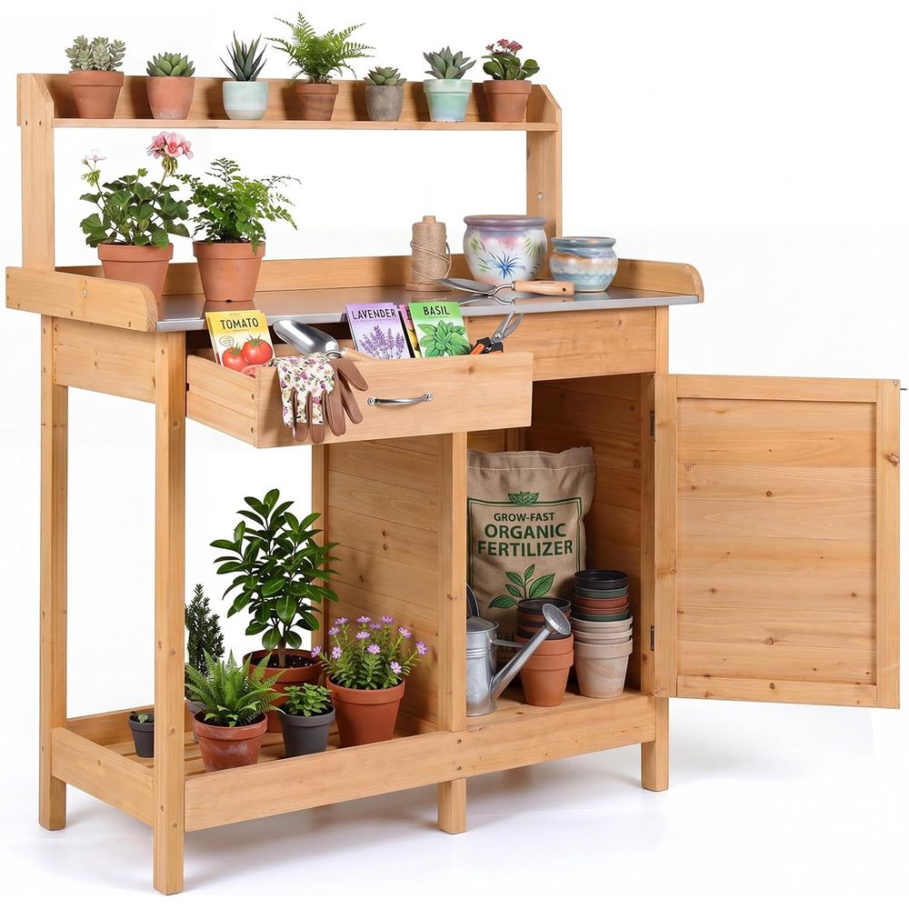 Workbench Woodworking - Buitenwerktafel voor planten, houten tuinwerkstation met